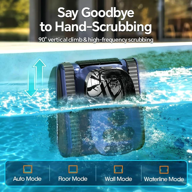 Alt view image 2 of 7 - Pool Vacuum for Inground Pools & Above Ground Pool, Cordless Robotic Pool Cleaner with 180W Brushless Motor, 3-Hour Runtime, Wall-Climbing Pool Robot Scrubber for Pools up to 2150 Sq.Ft.