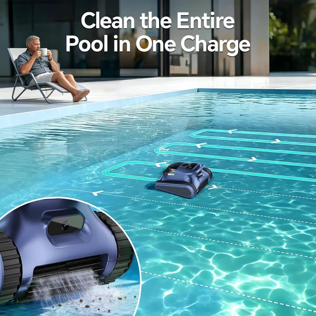 Alt view image 4 of 7 - Pool Vacuum for Inground Pools & Above Ground Pool, Cordless Robotic Pool Cleaner with 180W Brushless Motor, 3-Hour Runtime, Wall-Climbing Pool Robot Scrubber for Pools up to 2150 Sq.Ft.