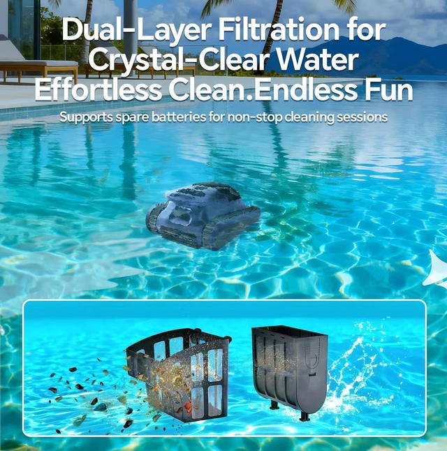 Alt view image 6 of 7 - Pool Vacuum for Inground Pools & Above Ground Pool, Cordless Robotic Pool Cleaner with 180W Brushless Motor, 3-Hour Runtime, Wall-Climbing Pool Robot Scrubber for Pools up to 2150 Sq.Ft.