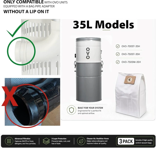 Alt view image 2 of 4 - OVO Central Vacuum triple layer disposable filtration Bags, 22.5L/ 5.81 Gal. for OVO-700ST-35H