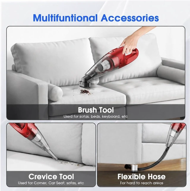 Alt view image 4 of 7 - YOOHI Handheld Vacuum Cordless Rechargeable 6000Pa Mini Hand Held Vacuum, LED Light, 2025 Mins Runtime, USB Charging, 500ML Cup Lightweight Small Vacuum Cleaner Cordless for Car/Office/Home