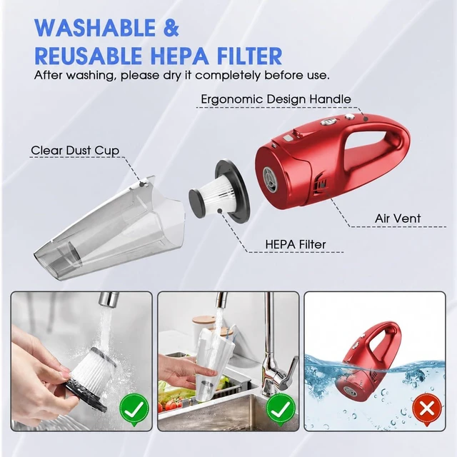 Alt view image 5 of 7 - YOOHI Handheld Vacuum Cordless Rechargeable 6000Pa Mini Hand Held Vacuum, LED Light, 2025 Mins Runtime, USB Charging, 500ML Cup Lightweight Small Vacuum Cleaner Cordless for Car/Office/Home