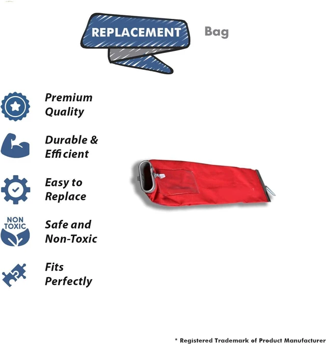 Alt view image 2 of 3 - Red Vacuum Cleaner Outer Cloth Bag Fits Eureka, Sanitaire, Kent, Advance, NSS, Oreck Bissell, EuroClean, Nilfisk, RealiaVac, Triple S, Clarke/Alto Vacuum Brands (Shake Out)