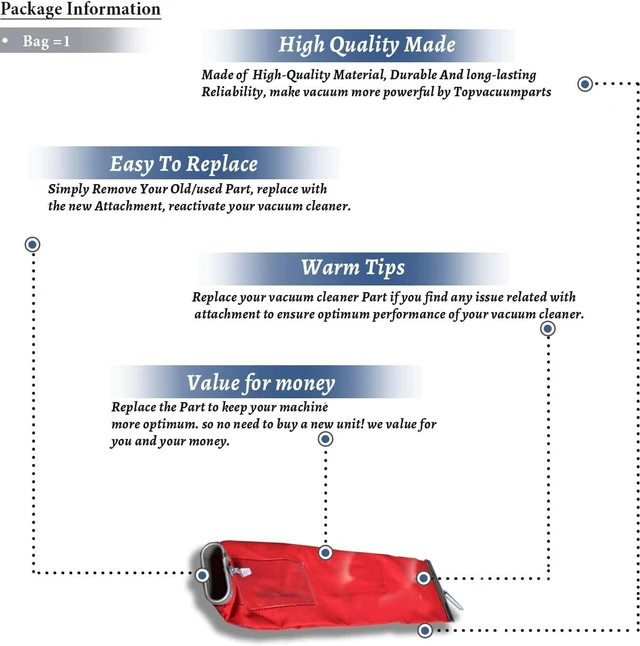 Alt view image 3 of 3 - Red Vacuum Cleaner Outer Cloth Bag Fits Eureka, Sanitaire, Kent, Advance, NSS, Oreck Bissell, EuroClean, Nilfisk, RealiaVac, Triple S, Clarke/Alto Vacuum Brands (Shake Out)