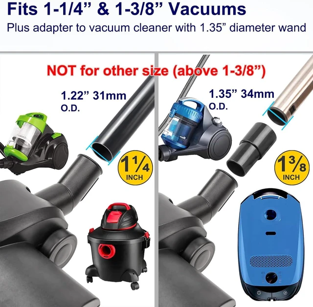 Alt view image 3 of 7 - Portek Turbo Brush Head for 1-1/4" and 1-3/8" Vacuum Cleaners, Air-Driven Floor Nozzle Attachment with Adapter and Cleaning Tool for Pet Hair Removal on Carpets and Hard Floors