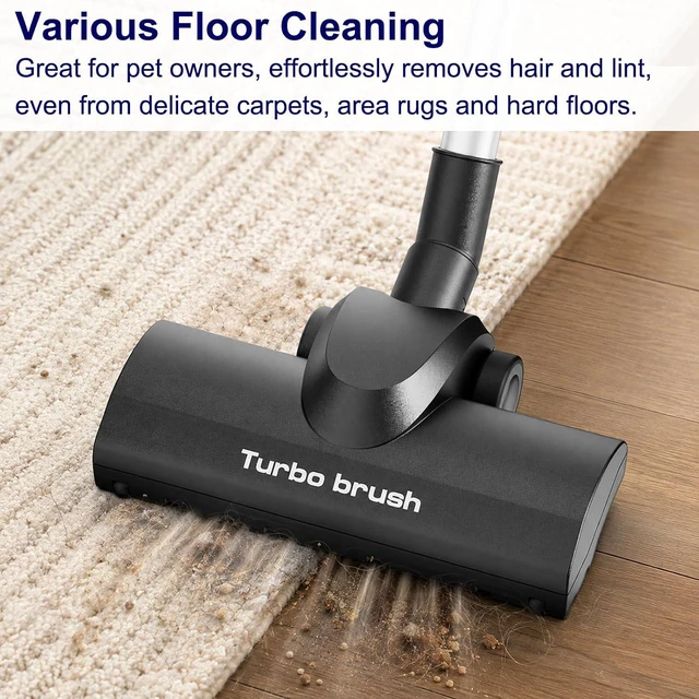 Alt view image 4 of 7 - Portek Turbo Brush Head for 1-1/4" and 1-3/8" Vacuum Cleaners, Air-Driven Floor Nozzle Attachment with Adapter and Cleaning Tool for Pet Hair Removal on Carpets and Hard Floors