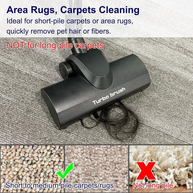 Alt view image 5 of 7 - Portek Turbo Brush Head for 1-1/4" and 1-3/8" Vacuum Cleaners, Air-Driven Floor Nozzle Attachment with Adapter and Cleaning Tool for Pet Hair Removal on Carpets and Hard Floors