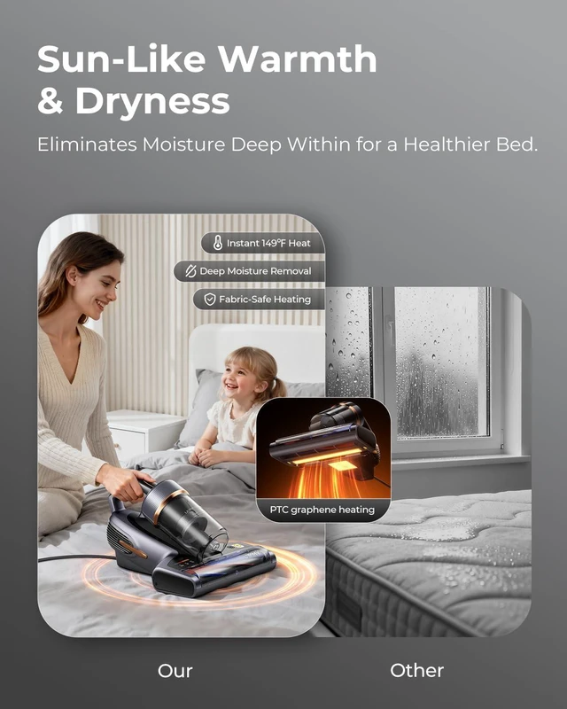 Alt view image 3 of 7 - Jimmy BX7 Pro Max Graphene Mattress Vacuum Cleaner with Dust Sensor, Bed Vacuum with UV Light, 550W Powerful 16Kpa Suction Handheld Vacuums Couch Cleaner (Corded)