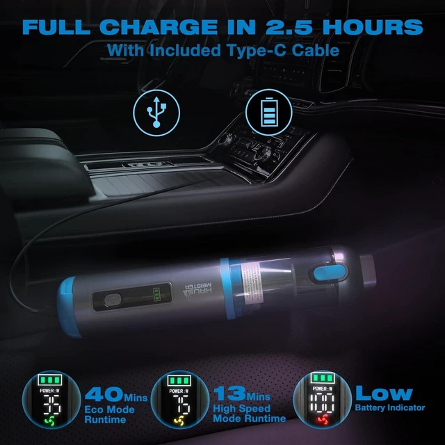 Alt view image 5 of 7 - HAUSMEISTER Airflex One Cordless Car Vacuum 16000Pa, 4-in-1 Handheld Vacuum with Air Duster & Inflator, Portable Mini Vac for Car Detailing, Pet Hair, Keyboard Cleaning (Gray)