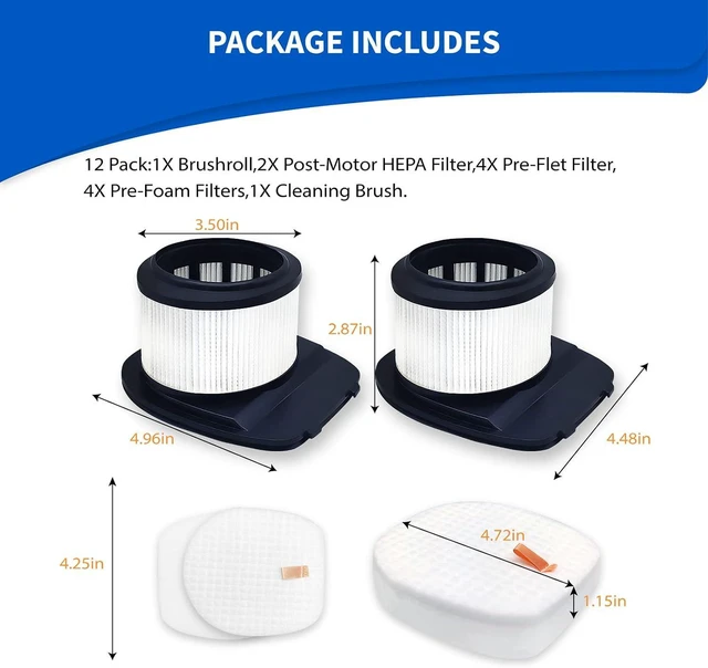 Alt view image 3 of 7 - Leemone IZ462H Brush & Filter Kit for Shark Vertex Stick Vacuum, 12 Pack