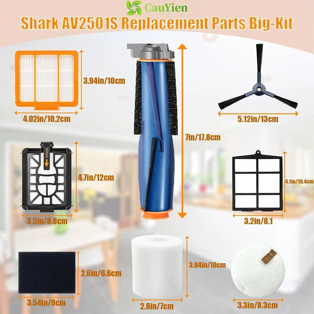 Alt view image 7 of 7 - Replacement Parts for Shark AI AV2511AE AV2501S AV2610WA AV2501AE RV2502AE RV2610WA AV2510AOUS AV2510SOUS RV2610WD 2-In-1 AI Ultra Robot Vacuum Cleaner,Main Brush, HEPA Filter, Foam Filter,Side Brush