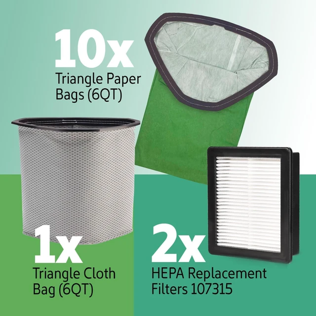 Alt view image 2 of 7 - 6QT Kit Compatible for ProTeam Vacuum Parts Includes 10 Units Vacuum Bags, 1 Cloth Vacuum Bag, 2 Filters Compatible with Pro Team Vacuum Parts & Accessories