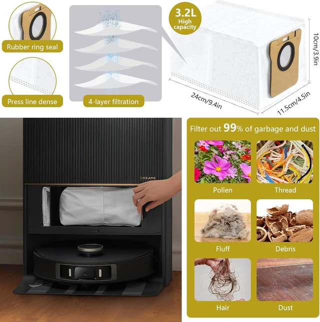 Alt view image 4 of 7 - L20 Ultra/L20 Ultra Complete/L30 Ultra/L30 Ultra Complete Replacement Parts for Dreame Vacuum Cleaner, Accessory Kit: 2 Main Brushes, 6 Side Brushes, 4 HEPA Filters, 6 Dust Bags, 8 Wipes-Yivy 28PCS