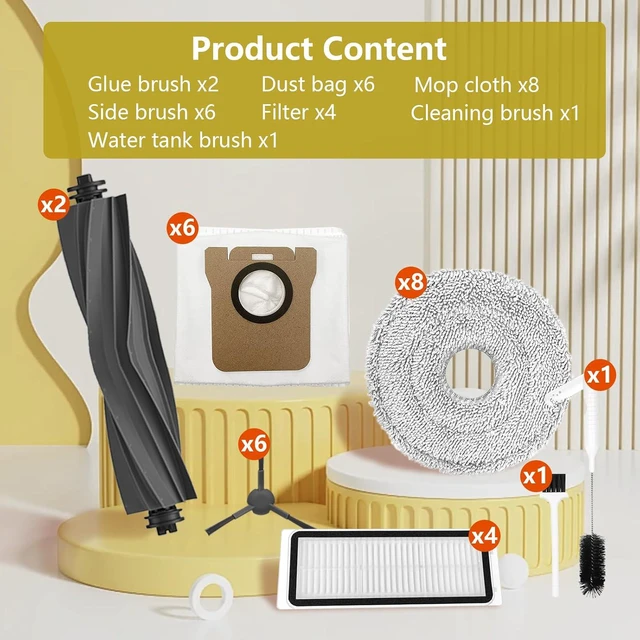 Alt view image 7 of 7 - L20 Ultra/L20 Ultra Complete/L30 Ultra/L30 Ultra Complete Replacement Parts for Dreame Vacuum Cleaner, Accessory Kit: 2 Main Brushes, 6 Side Brushes, 4 HEPA Filters, 6 Dust Bags, 8 Wipes-Yivy 28PCS