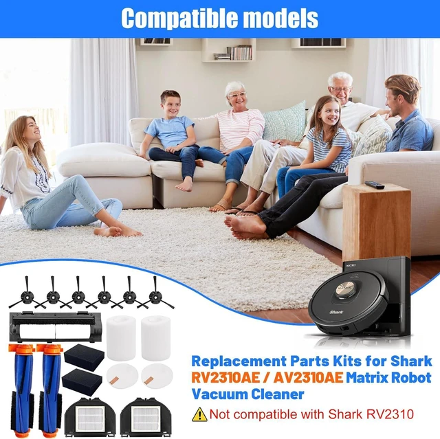 Alt view image 2 of 7 - RV2310AE Replacement Parts for Shark AV2310AE/RV2320S/RV2300S/UR2360S Matrix Robot Vacuum 2 Roller Brushes, 6 Side Brushes, 2 HEPA Filters, 2 Foam & 2 Sponge Filters, 1 Main Brush Cover-15 Pack