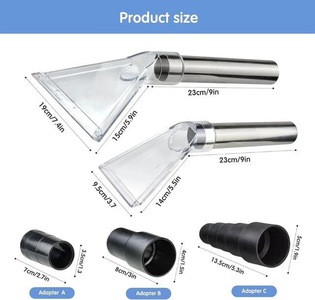 Alt view image 5 of 7 - Universal Clear Vacuum Extraction Accessory with 1-1/4,1-7/8 and 2-1/2 Adapter,Compatible with All Shop Vac Extractor,Wet Dry Vacuum Cleaner Attachments for Upholstery,Carpet Cleaning,Car Detailing