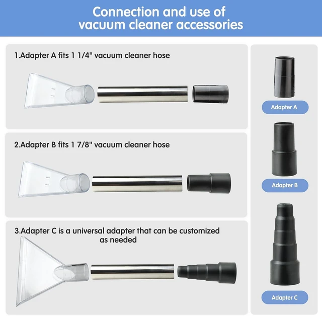 Alt view image 6 of 7 - Universal Clear Vacuum Extraction Accessory with 1-1/4,1-7/8 and 2-1/2 Adapter,Compatible with All Shop Vac Extractor,Wet Dry Vacuum Cleaner Attachments for Upholstery,Carpet Cleaning,Car Detailing