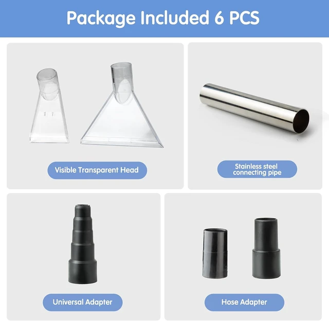 Alt view image 7 of 7 - Universal Clear Vacuum Extraction Accessory with 1-1/4,1-7/8 and 2-1/2 Adapter,Compatible with All Shop Vac Extractor,Wet Dry Vacuum Cleaner Attachments for Upholstery,Carpet Cleaning,Car Detailing