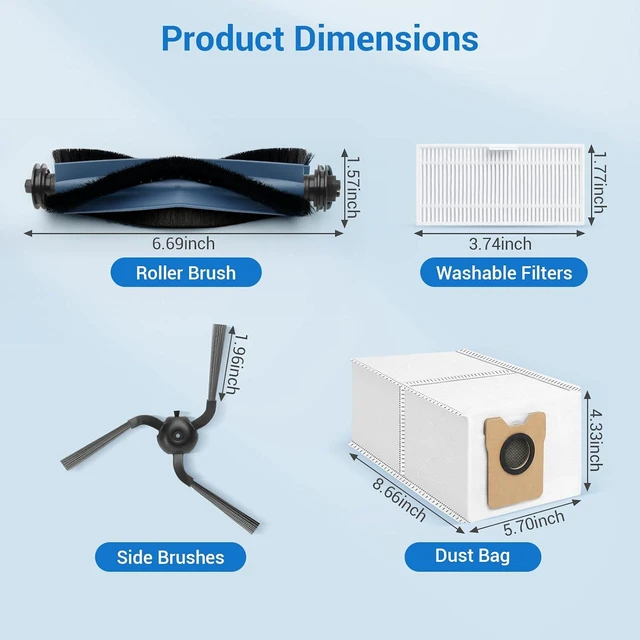 Alt view image 3 of 7 - 22 Pack Replacement Parts Compatible with for Eufy C10 Robot Vacuums Accessories kit, 2 Roller Brush, 6 HEPA Filters, 6 Side Brushes, 6 Dust Bags, 1 Clean Tool, 1 Screwdriver