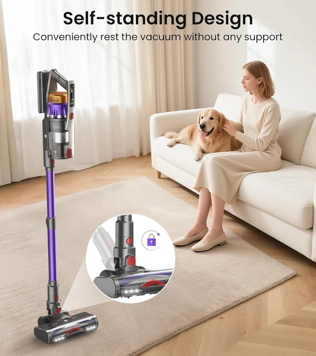 Alt view image 4 of 7 - NADALY Cordless Vacuum Cleaner, 55KPa 650W 70-Min Vacuum Cleaners for Home, Anti-Tangle Brush, 1.8L Capacity, Lightweight Stick Vacuum Cleaner Pet Hair Hardwood Floors Carpet