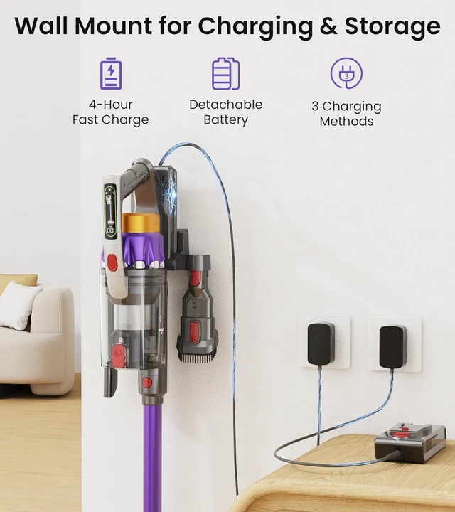 Alt view image 6 of 7 - NADALY Cordless Vacuum Cleaner, 55KPa 650W 70-Min Vacuum Cleaners for Home, Anti-Tangle Brush, 1.8L Capacity, Lightweight Stick Vacuum Cleaner Pet Hair Hardwood Floors Carpet