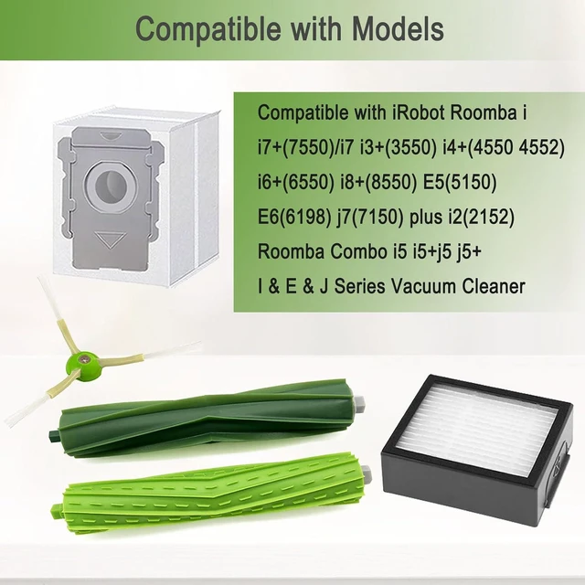 Alt view image 2 of 6 - Replacement Parts for iRobot Roomba i3 i3+ i7 i7+ i4 i4+ i5 i5+ j5 j5+J7 i2 i6 i6+i8 i8+/Plus E5 E6 E7 I & E & J Series Vacuum Cleaner,2 Set Rubber Brushes,8 Filters,8 Side Brushes,6 Bags