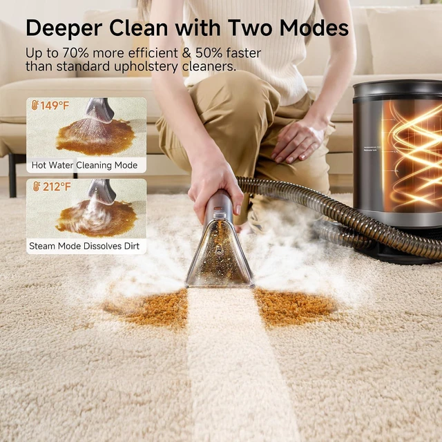 Alt view image 2 of 7 - Uwant Portable Carpet Cleaner with Steam& Hot Water 18Kpa Upholstery Cleaner Machine for Pets with Cleaning Tools& Solution Carpet Steam Cleaner for Cars,Couch,Furniture Set of 1