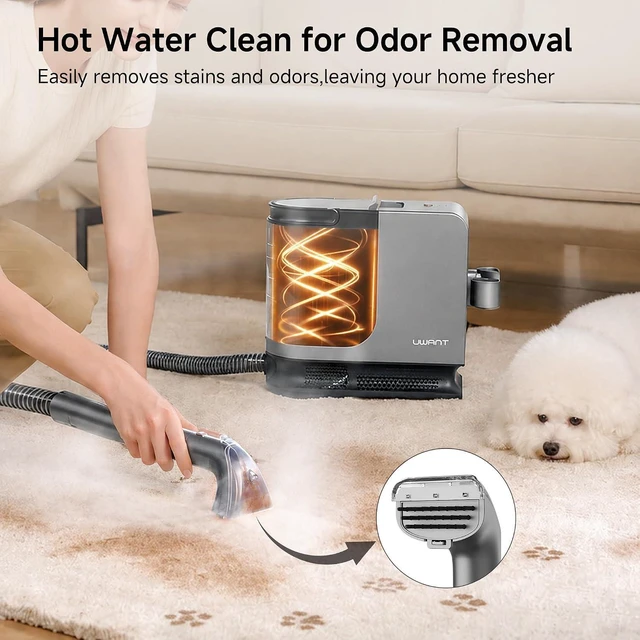 Alt view image 6 of 7 - Uwant Portable Carpet Cleaner with Steam& Hot Water 18Kpa Upholstery Cleaner Machine for Pets with Cleaning Tools& Solution Carpet Steam Cleaner for Cars,Couch,Furniture Set of 1