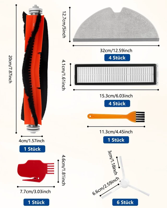 Alt view image 3 of 7 - Accessories Kit for Dreame D9, D9 Max, D9 Pro, L10, L10 Pro Vacuum Cleaner Parts, Include 1 Main Brush, 6 Side Brush, 4 Filters, 4 Mop Cloth, 2 Cleaning Brush