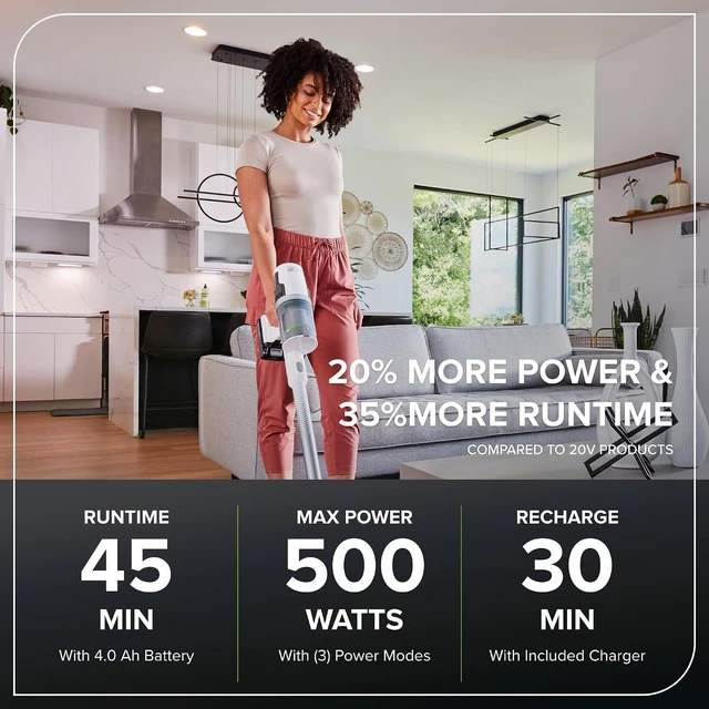 Alt view image 3 of 7 - Greenworks 24V Brushless Cordless Stick Vacuum, Lightweight, Handheld, Pet, Anti-Allergen HEPA Filtration, Hard Floor, Carpet, Car, 4Ah Battery, and 30-Minute Charge Time (White)