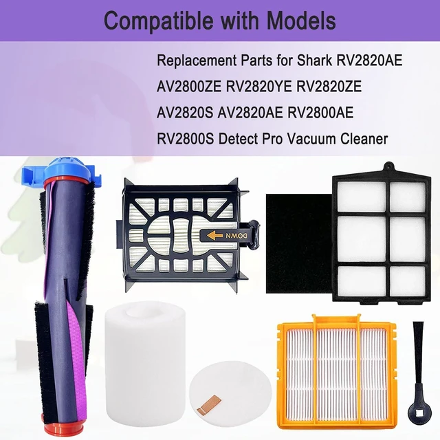 Alt view image 2 of 6 - Replacement Parts for Shark Power Detect/Detect Pro RV2820AE AV2800ZE RV2820YE RV2820ZE AV2820S AV2820AE RV2800AE RV2800S Vacuum,Main Brush Filter Side Brush Pre Filter Pre-Motor Foam&Felt Filter