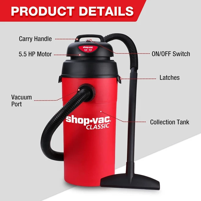 Alt view image 7 of 7 - Shop-Vac 5 Gal 5.5 HP Wet/Dry Vacuum, Wall Mount, 9522236