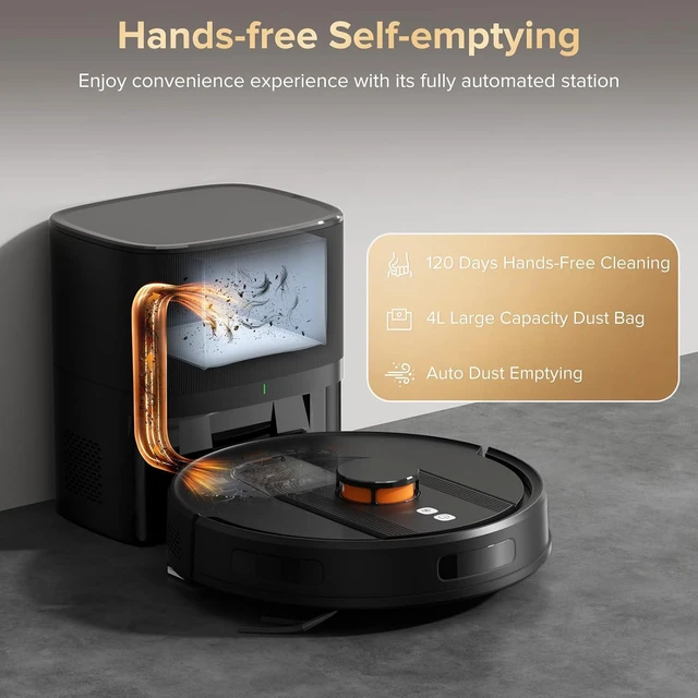 Alt view image 2 of 7 - Robot Vacuum and Mop, 120-Day Self-Emptying with 6000Pa Suction, LiDAR Navigation & Smart Mapping & No-Go Zones, Anti-Tangle, for Pet Hair, Carpets and Hard Floor