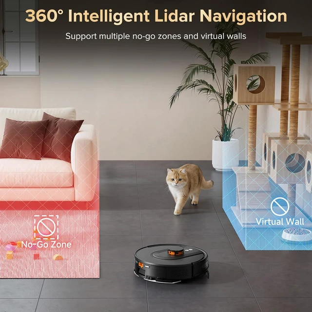 Alt view image 3 of 7 - Robot Vacuum and Mop, 120-Day Self-Emptying with 6000Pa Suction, LiDAR Navigation & Smart Mapping & No-Go Zones, Anti-Tangle, for Pet Hair, Carpets and Hard Floor