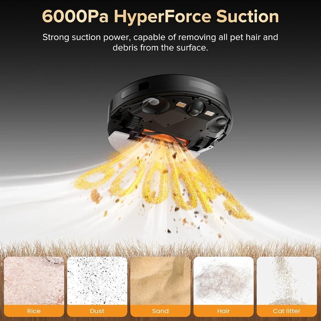 Alt view image 4 of 7 - Robot Vacuum and Mop, 120-Day Self-Emptying with 6000Pa Suction, LiDAR Navigation & Smart Mapping & No-Go Zones, Anti-Tangle, for Pet Hair, Carpets and Hard Floor