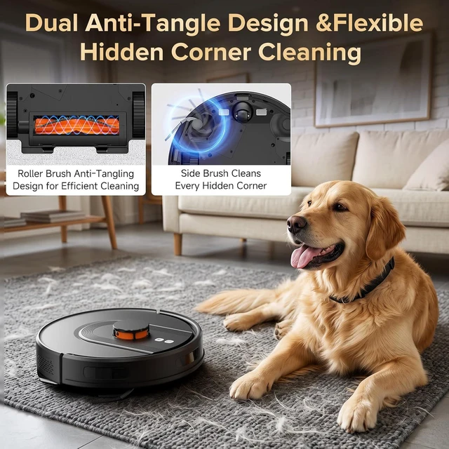 Alt view image 5 of 7 - Robot Vacuum and Mop, 120-Day Self-Emptying with 6000Pa Suction, LiDAR Navigation & Smart Mapping & No-Go Zones, Anti-Tangle, for Pet Hair, Carpets and Hard Floor