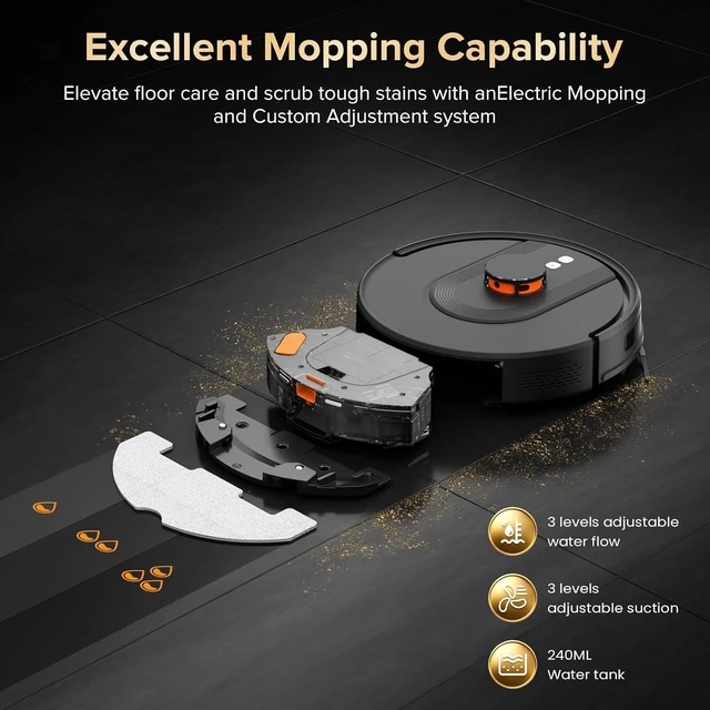 Alt view image 6 of 7 - Robot Vacuum and Mop, 120-Day Self-Emptying with 6000Pa Suction, LiDAR Navigation & Smart Mapping & No-Go Zones, Anti-Tangle, for Pet Hair, Carpets and Hard Floor