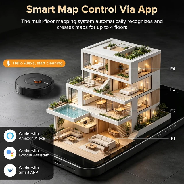 Alt view image 7 of 7 - Robot Vacuum and Mop, 120-Day Self-Emptying with 6000Pa Suction, LiDAR Navigation & Smart Mapping & No-Go Zones, Anti-Tangle, for Pet Hair, Carpets and Hard Floor