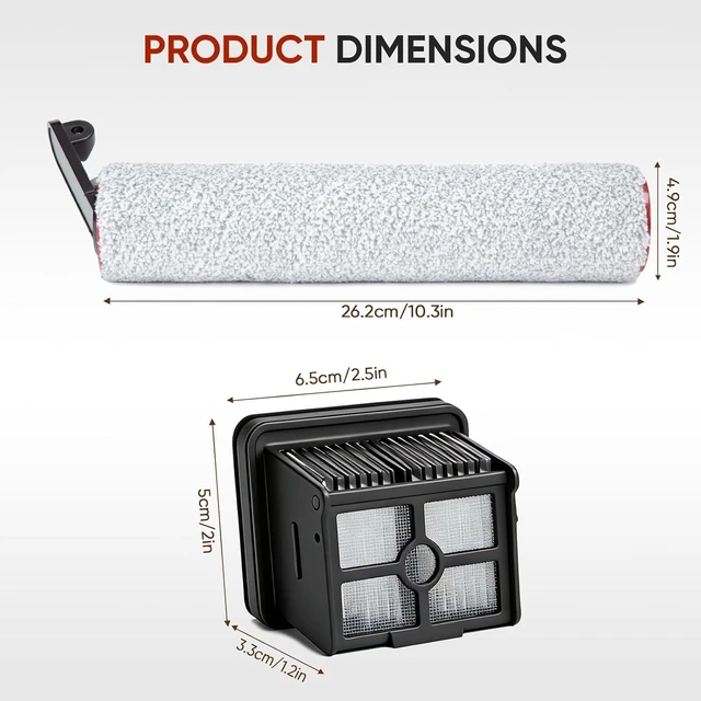 Alt view image 4 of 7 - Roller Brush and Filter Replacement Compatible with Dreame H12 Pro, H12 Dual, G10 Pro Cordless Wet Dry Vacuum Cleaner Accessories, 3 Pack Roller Brushes + 4 Pack Vacuum Filters