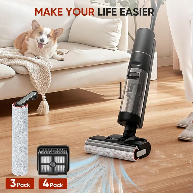 Alt view image 7 of 7 - Roller Brush and Filter Replacement Compatible with Dreame H12 Pro, H12 Dual, G10 Pro Cordless Wet Dry Vacuum Cleaner Accessories, 3 Pack Roller Brushes + 4 Pack Vacuum Filters