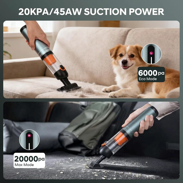Alt view image 4 of 7 - 7-in-1 Aluminum Alloy Wireless Car Vacuum Cleaner, 20kPa Strong Suction Handheld Vacuum, Portable with Smart Digital Display, 2 Suction Modes for Car, Desk, Keyboard and Small SpacesCyan