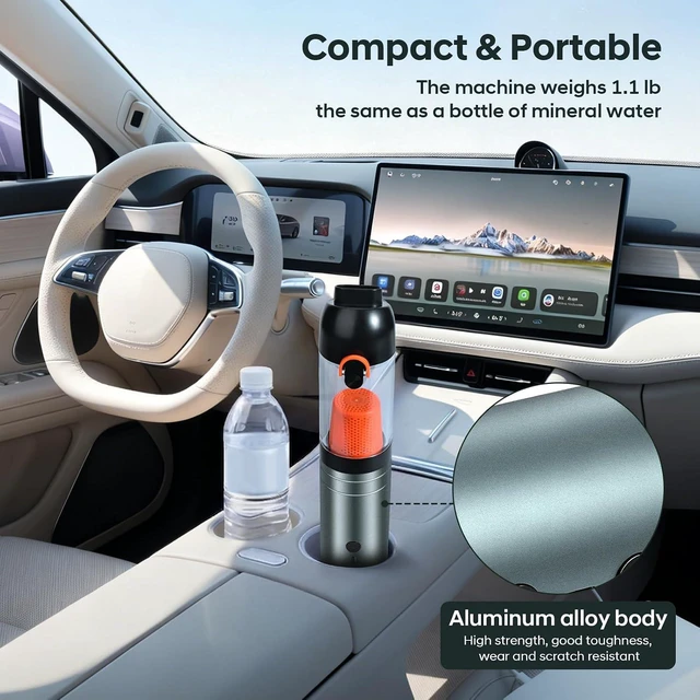 Alt view image 7 of 7 - 7-in-1 Aluminum Alloy Wireless Car Vacuum Cleaner, 20kPa Strong Suction Handheld Vacuum, Portable with Smart Digital Display, 2 Suction Modes for Car, Desk, Keyboard and Small SpacesCyan
