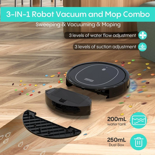 Alt view image 2 of 7 - Robot Vacuum and Mop Combo, 5000Pa Self-Charging Robotic Vacuum Cleaner with Smart Obstacle Avoidance, 3-in-1 Robot Vacuum with Alexa & App Control, Quiet, Slim, Ideal for Pet Hair, Carpet and Floors