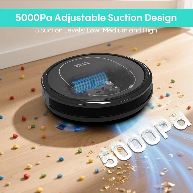 Alt view image 3 of 7 - Robot Vacuum and Mop Combo, 5000Pa Self-Charging Robotic Vacuum Cleaner with Smart Obstacle Avoidance, 3-in-1 Robot Vacuum with Alexa & App Control, Quiet, Slim, Ideal for Pet Hair, Carpet and Floors