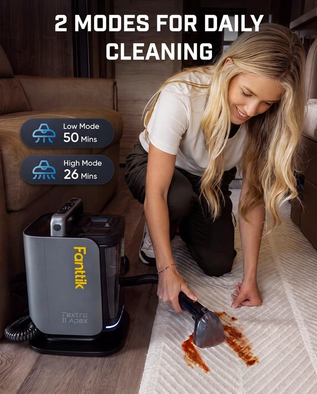 Alt view image 4 of 7 - Fanttik Textra 11 Apex Cordless Carpet and Upholstery Cleaner, Self-Cleaning Tool, 150W Brushless Motor, 2 Cleaning Modes, Light-Duty Portable Spot Cleaner for Car, RV Interiors, Sofas, Area Rugs