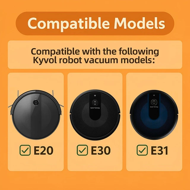 Alt view image 2 of 7 - Replacement Parts Kit for Kyvol Cybovac E20, E30, E31 Robot Vacuum Accessories, 2 Main Brush, 6 Side Brush, 6 Hepa Filter, 1 Cleaning Tools (15PCS)