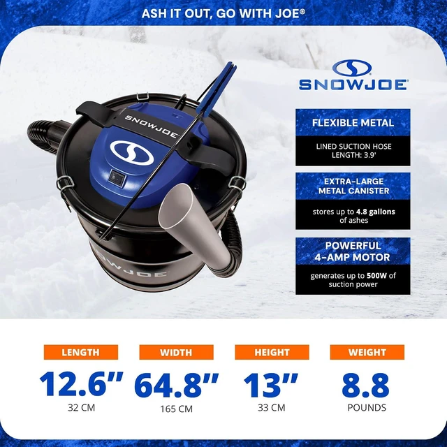 Alt view image 3 of 7 - Snow Joe ASHJ201 4.8-Gallon 4-Amp Ash Vacuum w/Metal Storage Tank, Hose, Filters, Cord Organizer