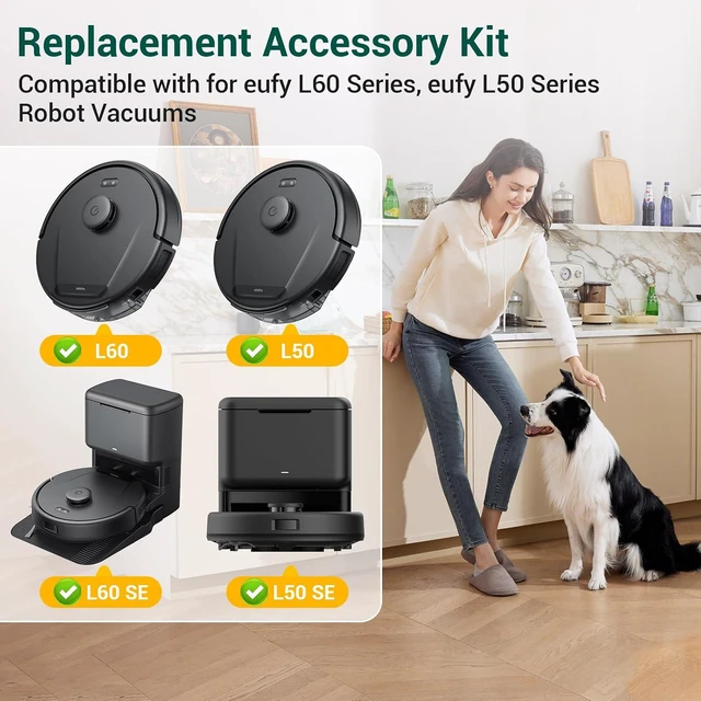 Alt view image 2 of 7 - 19Pack Replacement Parts Accessories for Eufy L60/L60 Hybrid/L60/L50 Series Robot Vacuums Kit, 1 Main Roller Brush, 4 Hepa Filters, 6 Side Brushes, 6 Dust Bags, 1 Screwdriver, 1 Clean Tool