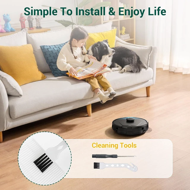 Alt view image 7 of 7 - 19Pack Replacement Parts Accessories for Eufy L60/L60 Hybrid/L60/L50 Series Robot Vacuums Kit, 1 Main Roller Brush, 4 Hepa Filters, 6 Side Brushes, 6 Dust Bags, 1 Screwdriver, 1 Clean Tool