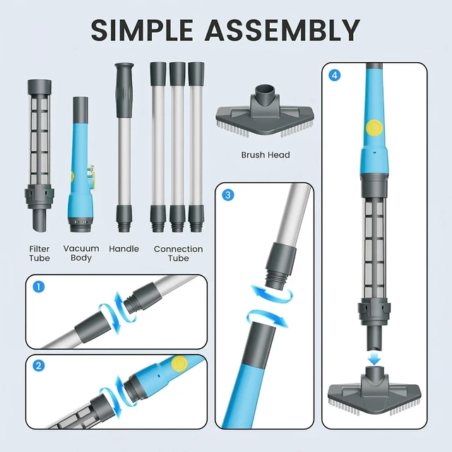 Alt view image 2 of 7 - Cordless Pool Vacuum, Handheld Hot Tub Cleaner, Powerful Handheld Cleaner removes Sand and Debris from Above Ground Pools, spas and hot tubs (Light Blue)